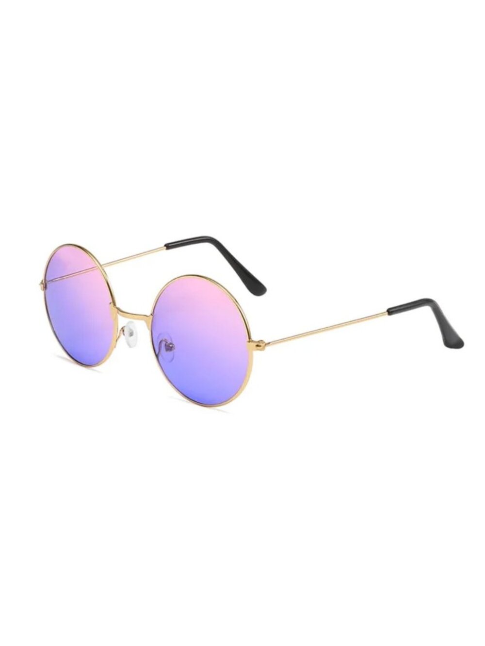 Retro Round Sunglasses With Gold Metal Frame Gradient Pink to Blue Lenses